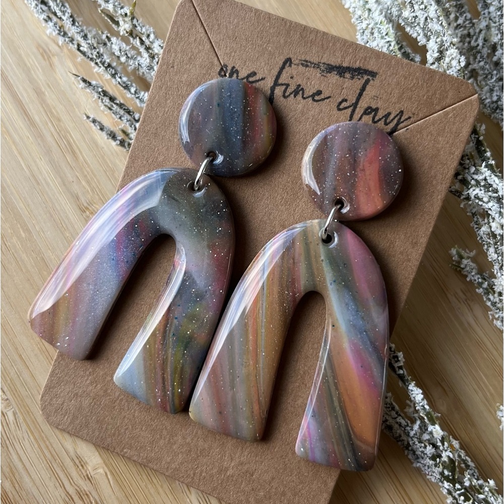 ON HOLD Galaxy Design Swirled Clay & Resin Dangle Earrings